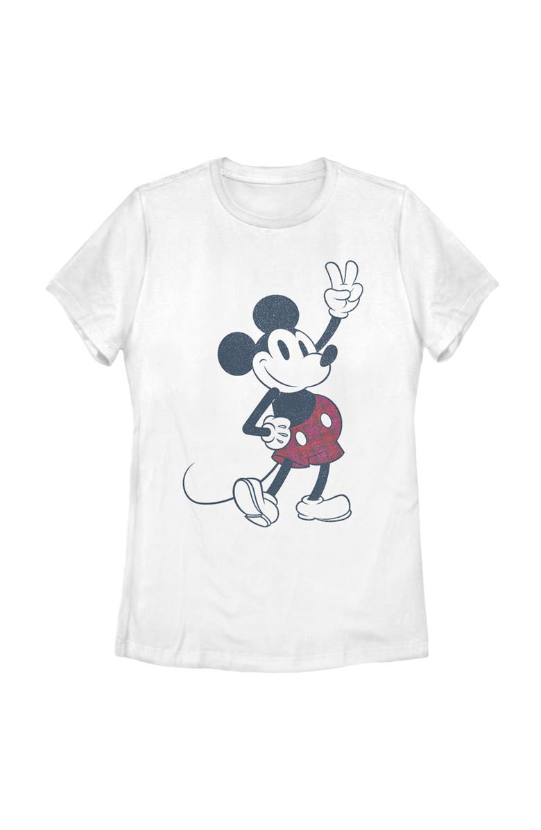 Mickey & Friends Women's Mickey & Friends Plaid Mickey Mouse Retro Graphic T-Shirt, Main, color, White