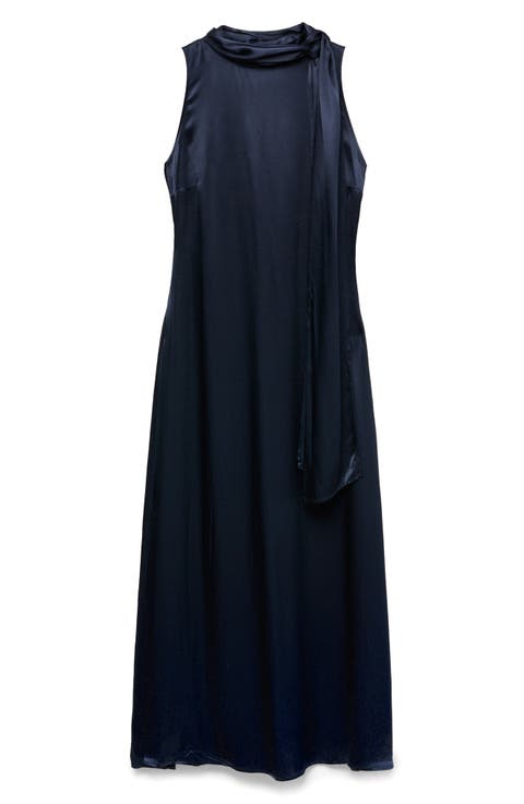 Scarf Satin Maxi Dress