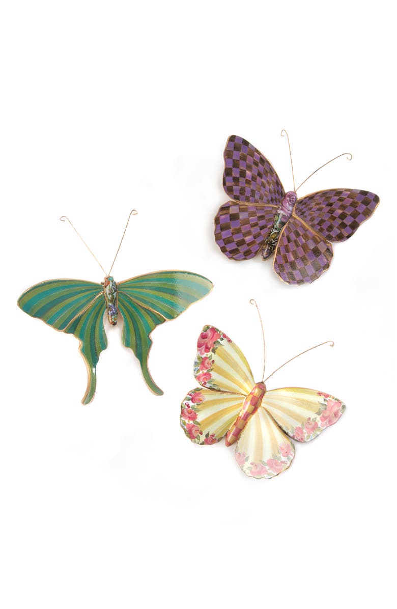 MACKENZIE CHILDS Set of 3 Assorted Field Butterfly Wall Decor, Main, color, Purple