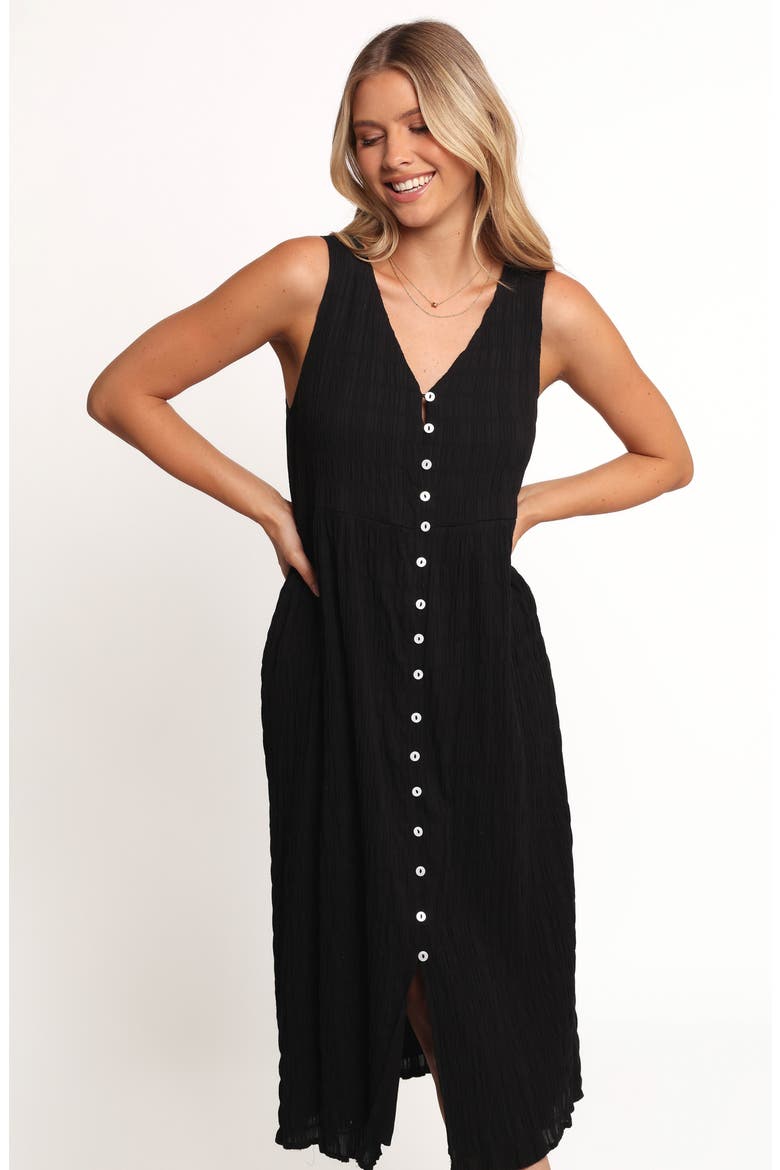 Sam Stretch Cotton Button-Up Midi Dress, Alternate, color, BLACK