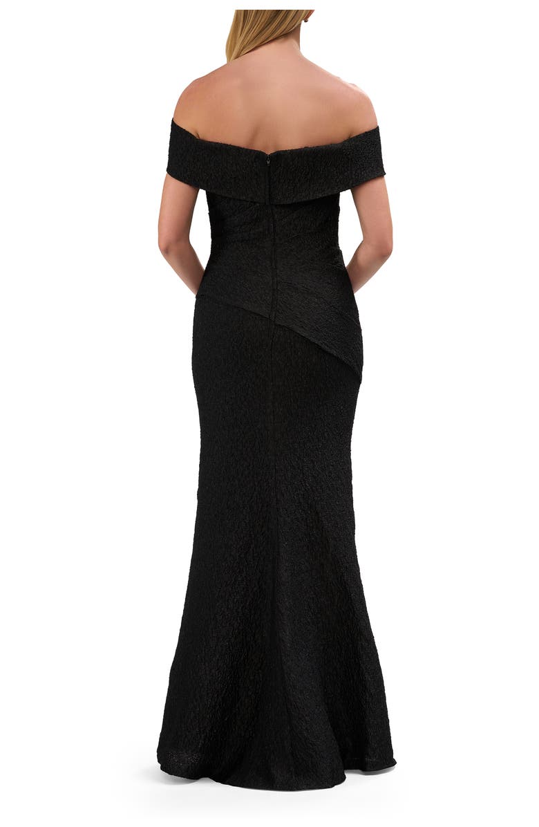 La Femme Off-the-Shoulder Textured Evening Gown, Alternate, color, Black