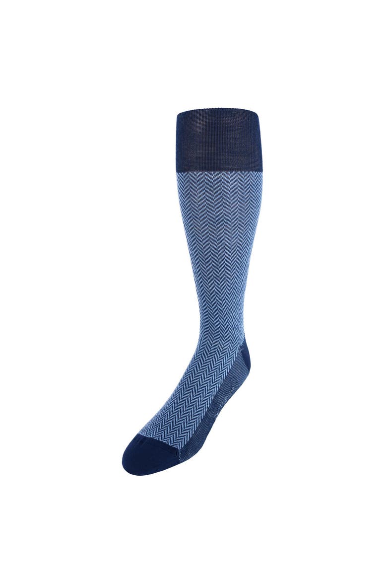 Hunter Merino Wool Herringbone Mid-Calf Socks, Main, color, Navy with Light Blue