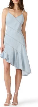 Steve Madden Ellis Asymmetric Ruffle Denim Dress