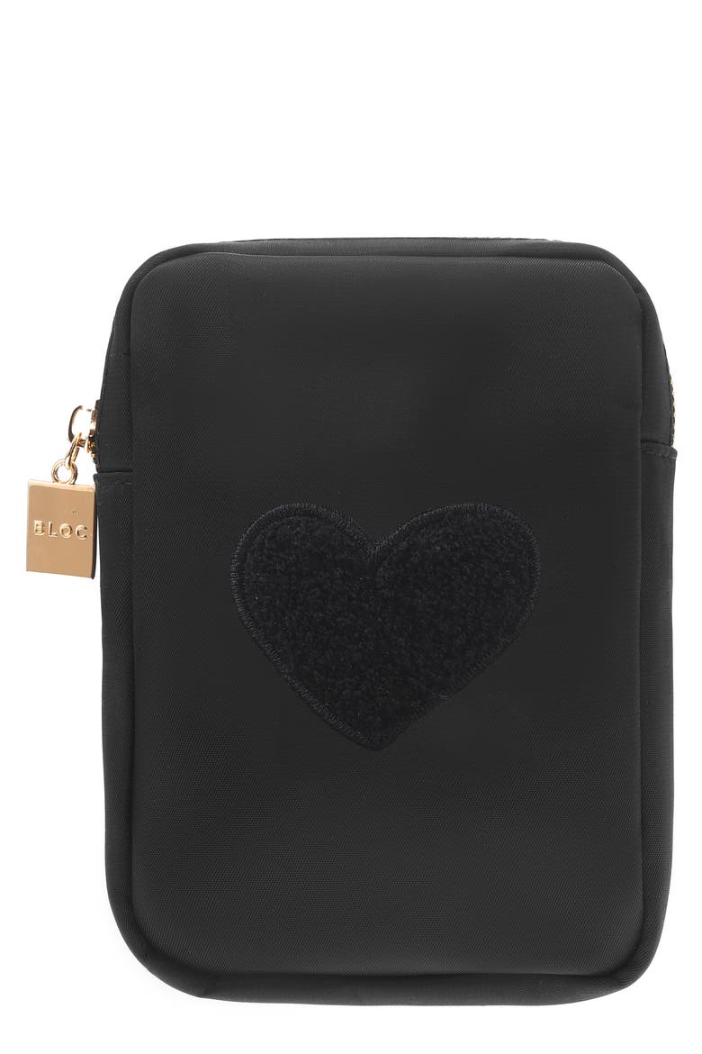 Mini Heart Cosmetics Bag, Main, color, BLACK/ BLACK