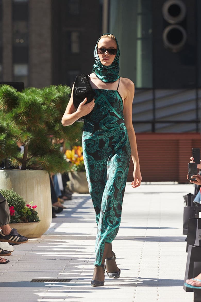 Silk Serpent Noir Maxi Dress, Alternate, color, Forest Green