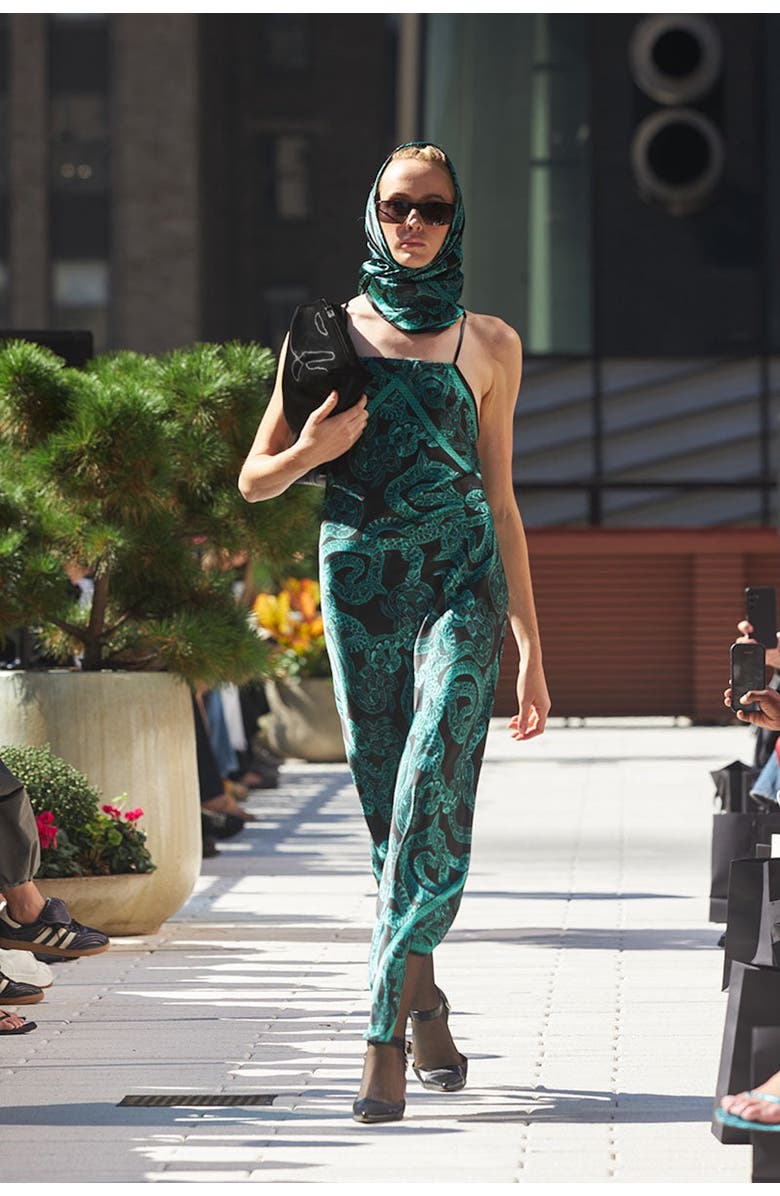 Monzlapur Silk Serpent Noir Maxi Dress, Alternate, color, Forest Green