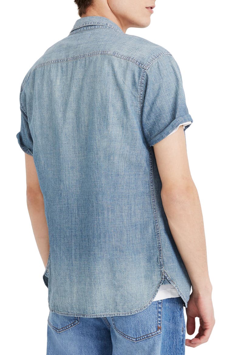 Perfect Short Sleeve Chambray Button-Up Shirt, Alternate, color, WINTERDALE WASH