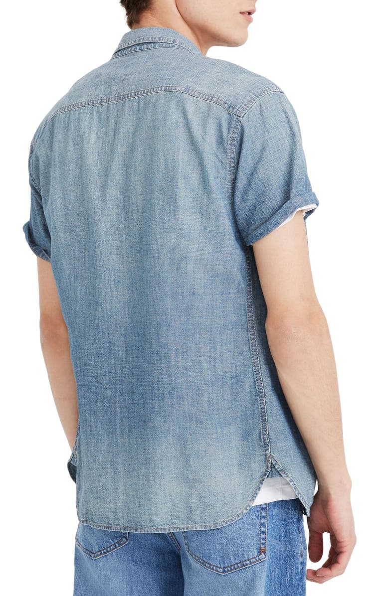 Madewell Perfect Short Sleeve Chambray Button-Up Shirt, Alternate, color, 