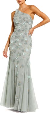Mac Duggal Embellished One Shoulder Strappy Trumpet Gown