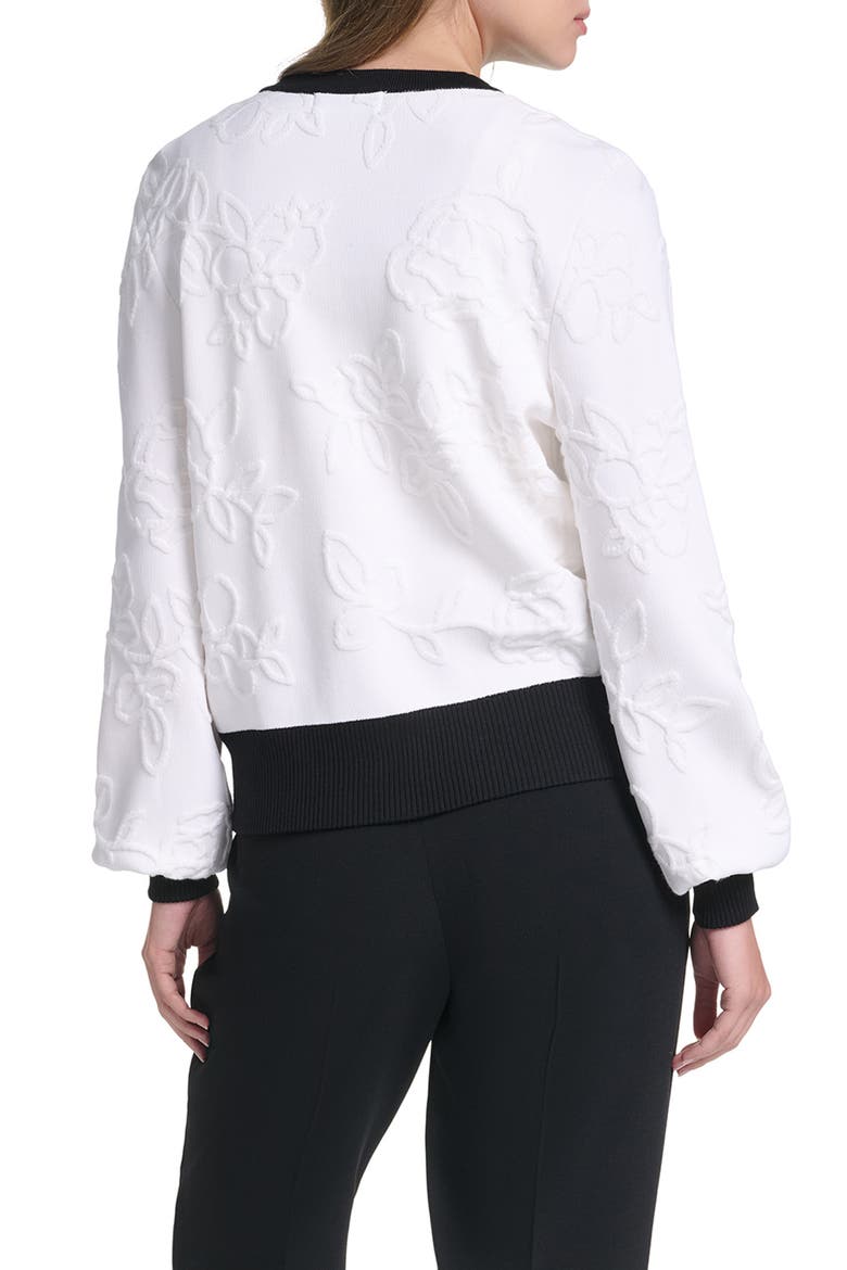 Jacquard Pattern Crewneck Cardigan, Alternate, color, SOFT WHITE/ BLACK