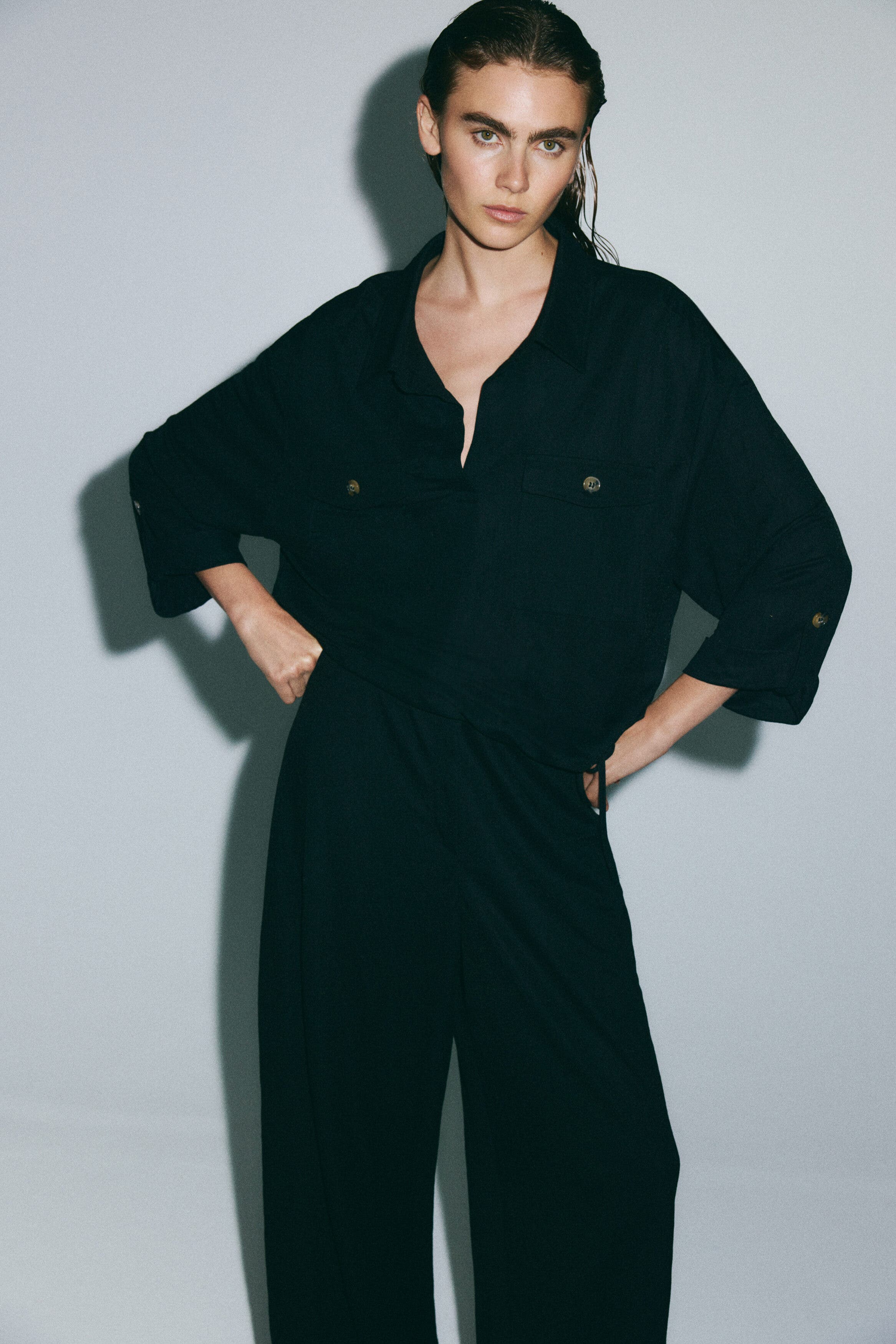 H&m Piqué Pullover Shirt In Black