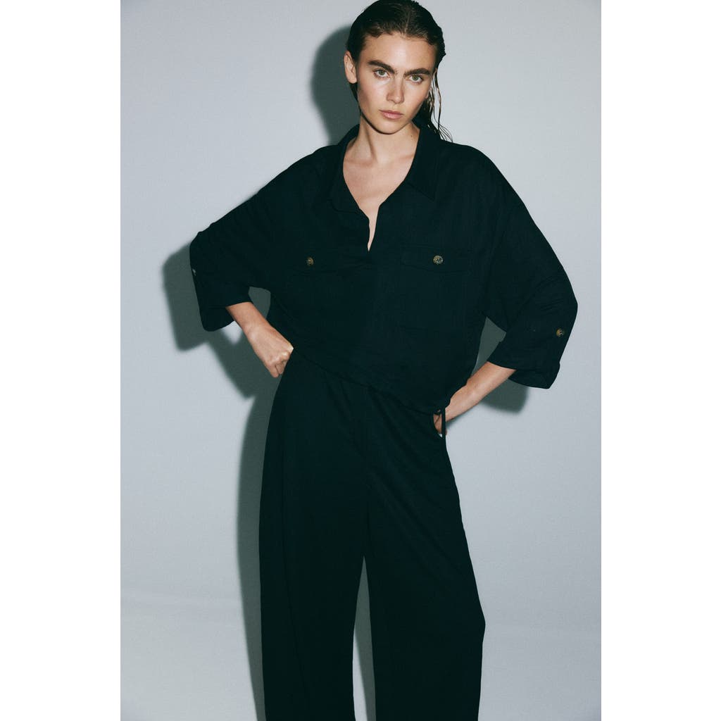 H&m Piqué Pullover Shirt In Black