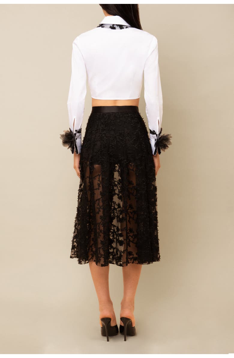 Contessa Mills Raven Lace Satin-Trim Skirt, Alternate, color, Black