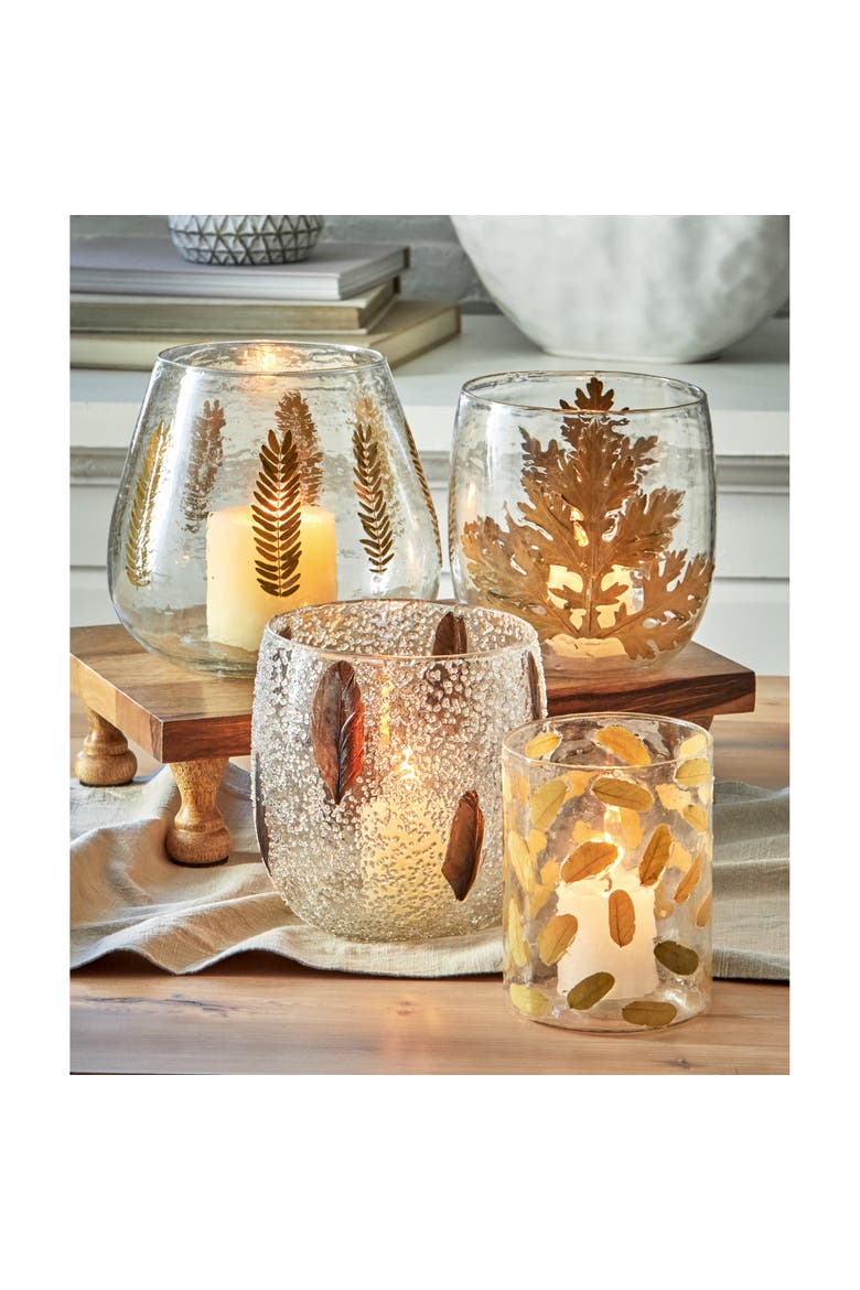Bubble Glass Pillar Candle Holder with Embedded Feathers, Alternate, color, Multicolored