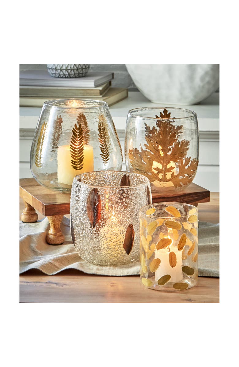 tag Bubble Glass Pillar Candle Holder with Embedded Feathers, Alternate, color, Multicolored