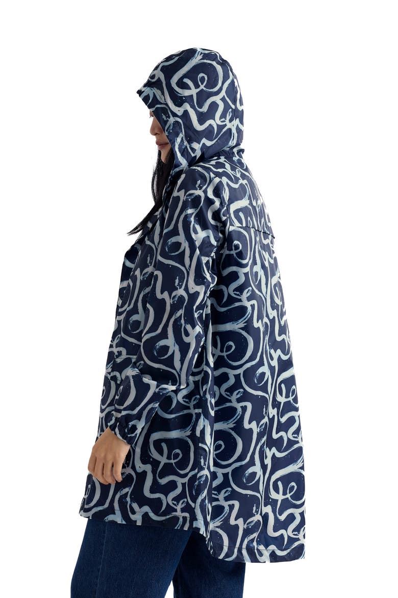 Packable Waterproof Hooded Raincoat, Alternate, color, INK STROKES MARITIME