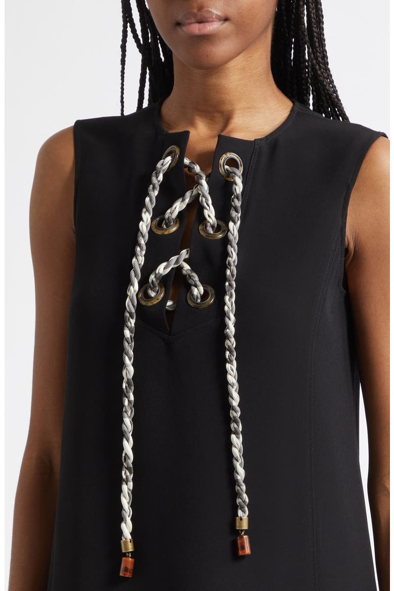 Rhoslyn Lace-Up Cady Minidress, Alternate, color, BLACK
