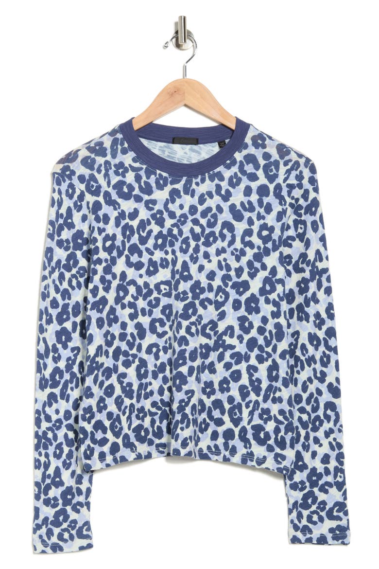 Leopard Print Long Sleeve Slub Crop T-Shirt, Alternate, color, SKYFLOWER