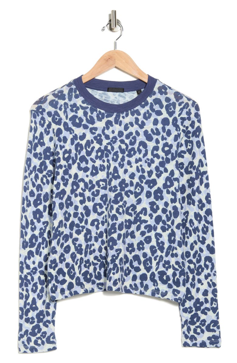 ATM Anthony Thomas Melillo Leopard Print Long Sleeve Slub Crop T-Shirt, Alternate, color, Skyflower