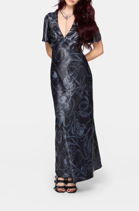 Ophion Print Satin Maxi Dress