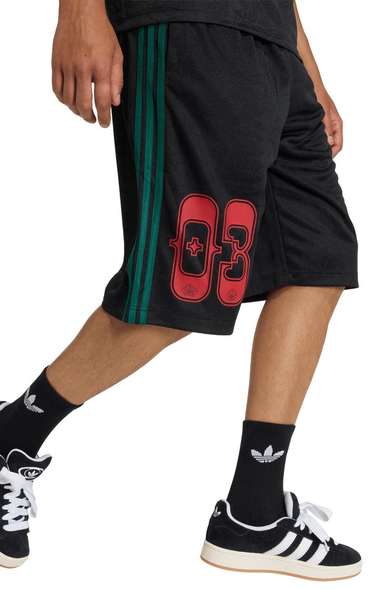 adidas The Shorts Roses Drawstring Soccer Shorts, Alternate, color, Black/ Collegiate Green/
