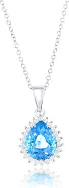 SIMONA Pear Cut Semiprecious Stone & Cubic Zirconia Halo Pendant Necklace