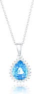 SIMONA Pear Cut Semiprecious Stone & Cubic Zirconia Halo Pendant Necklace