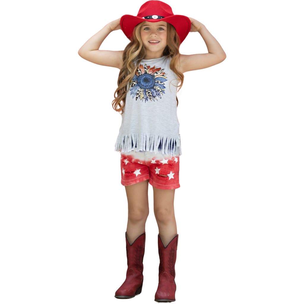 Mia Belle Girls Girls American Flower Denim Shorts Set in Grey  product