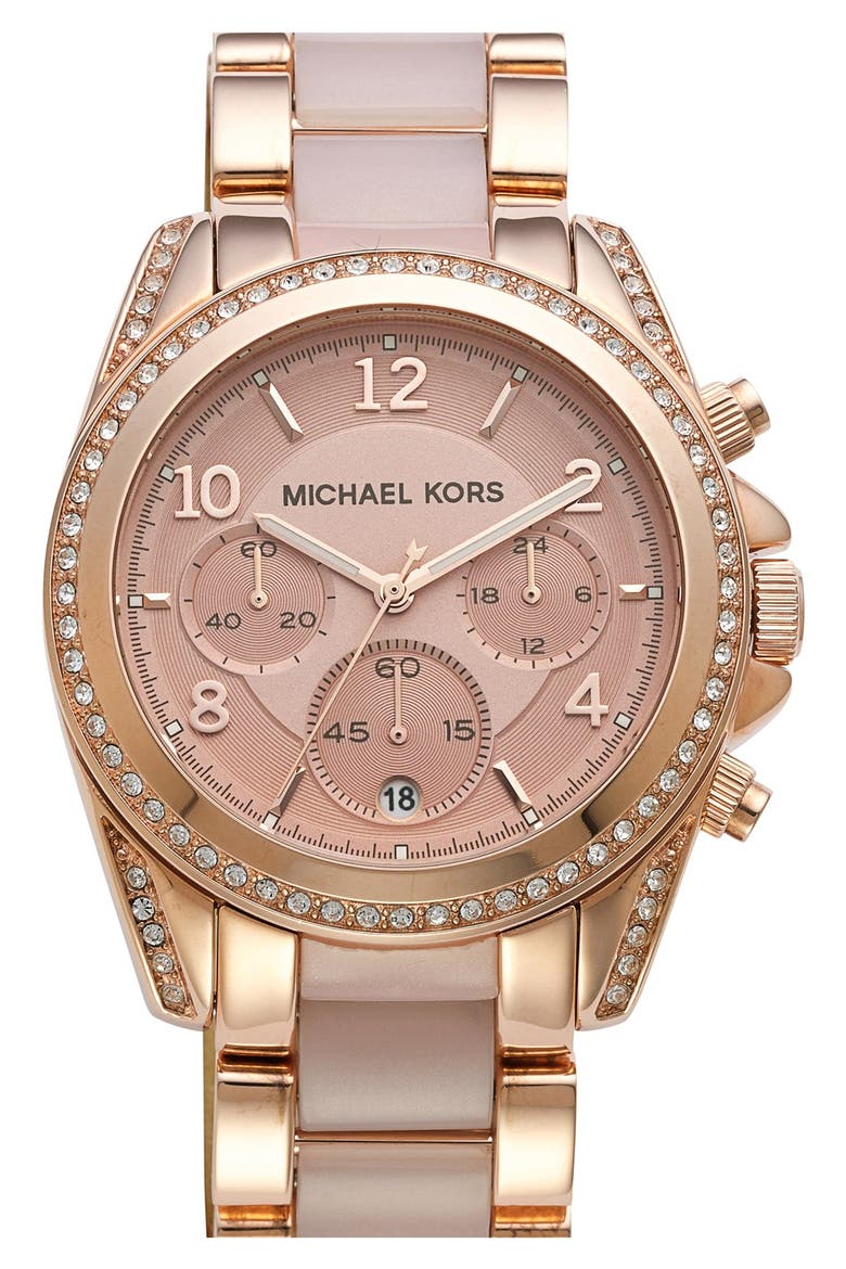 'Blair' Crystal Bezel Two-Tone Bracelet Watch, 39mm, Main, color, ROSE GOLD/ BLUSH