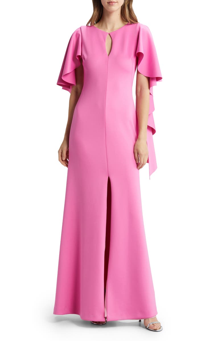 Black Halo Baldwin Ruffle Long Sleeve Gown, Main, color, 