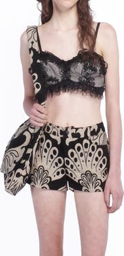 Anna Sui Black Lace Combo Ruffle Lace Bralette