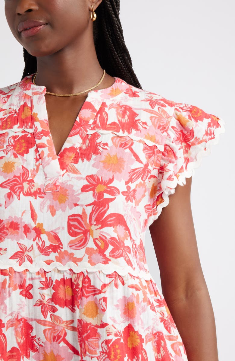 Caslon<sup>®</sup> Floral Flutter Sleeve Tiered Cotton Dress, Alternate, color, 