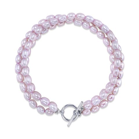 4-5mm Oval Pink Freshwater Pearl Triple Pearl Bracelet