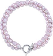 The Pearl Source 4-5mm Oval Pink Freshwater Pearl Triple Pearl Bracelet