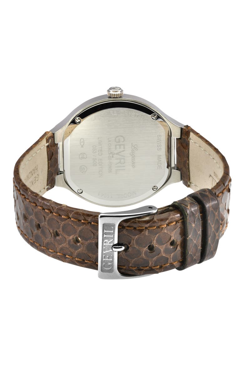 Lugano Diamond Snake Embossed Leather Strap Watch, 38mm, Alternate, color, BROWN