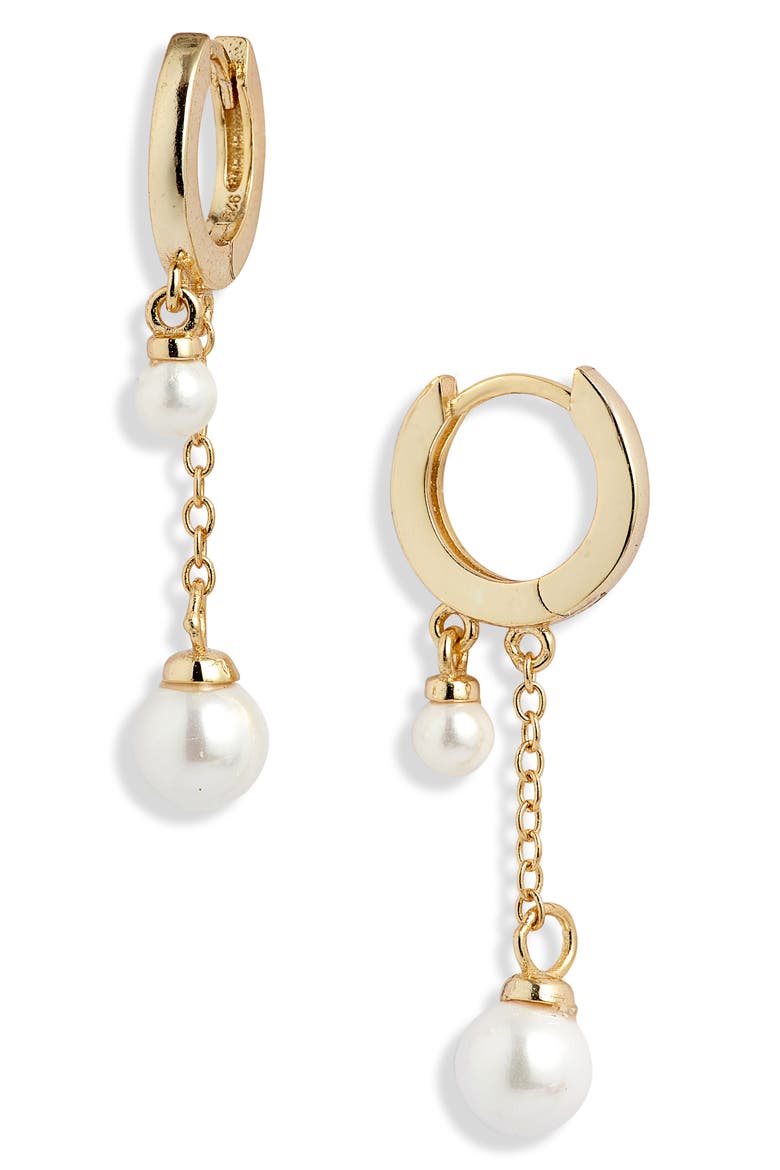 Adina’s Jewels Double Imitation Pearl Huggie Earrings, Main, color, GOLD