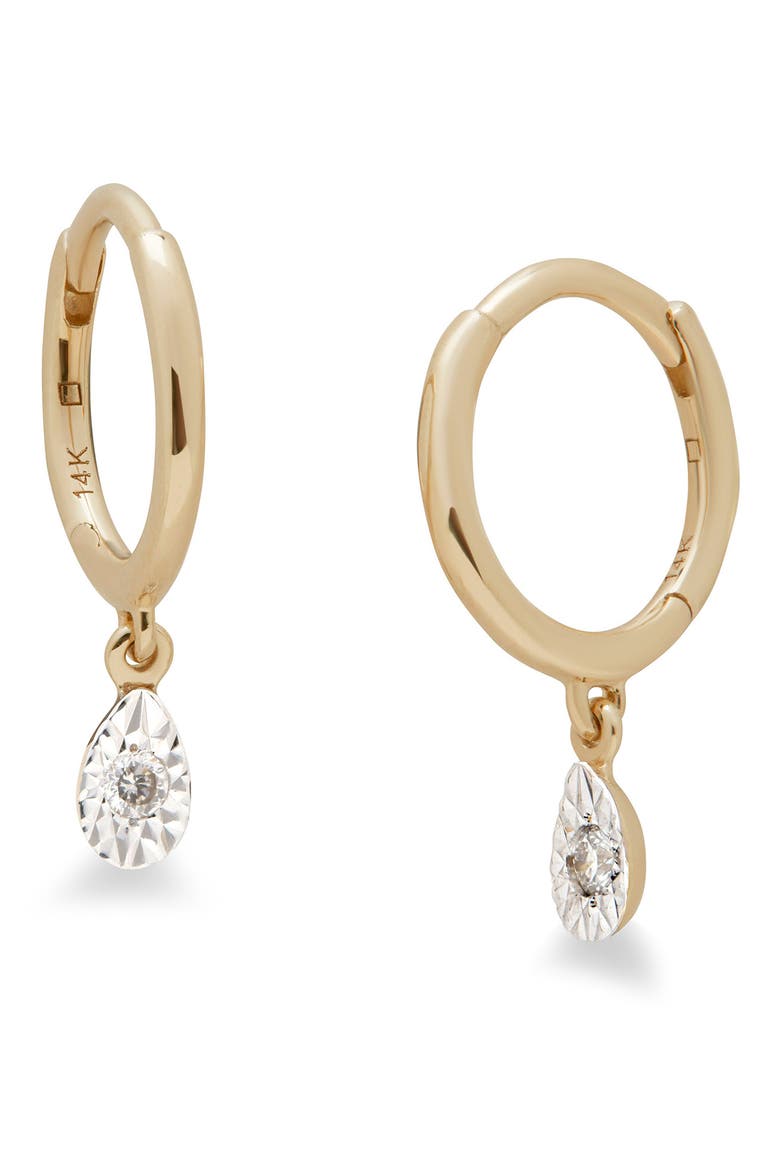 Lab-Grown Diamond Teardrop Huggie Hoop Earrings, Main, color, YELLOW GOLD