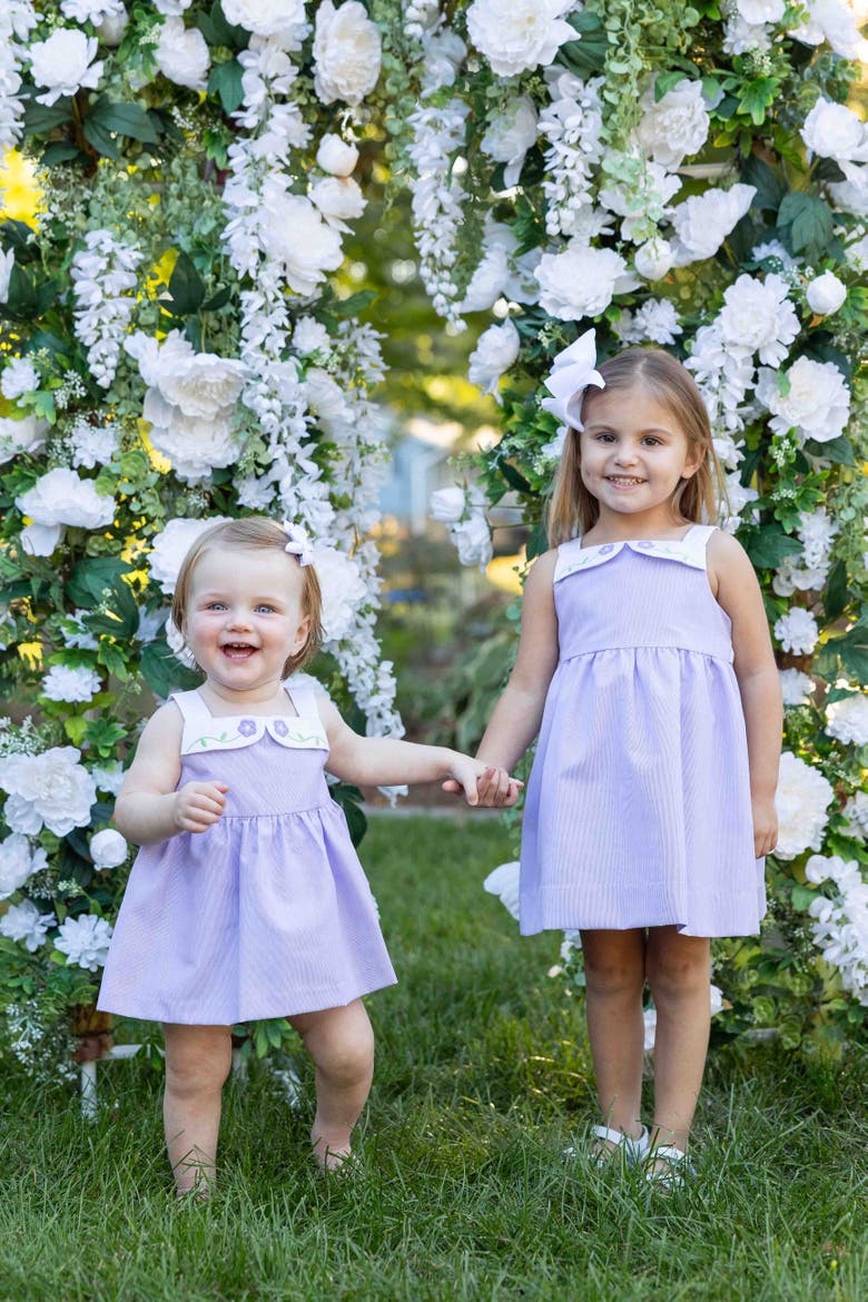 Pincord Romper with Flowers, Alternate, color, Lavender/White