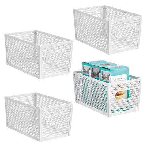 Perforated Metal Storage Bin with Handles - Set of 4 - Matte White
