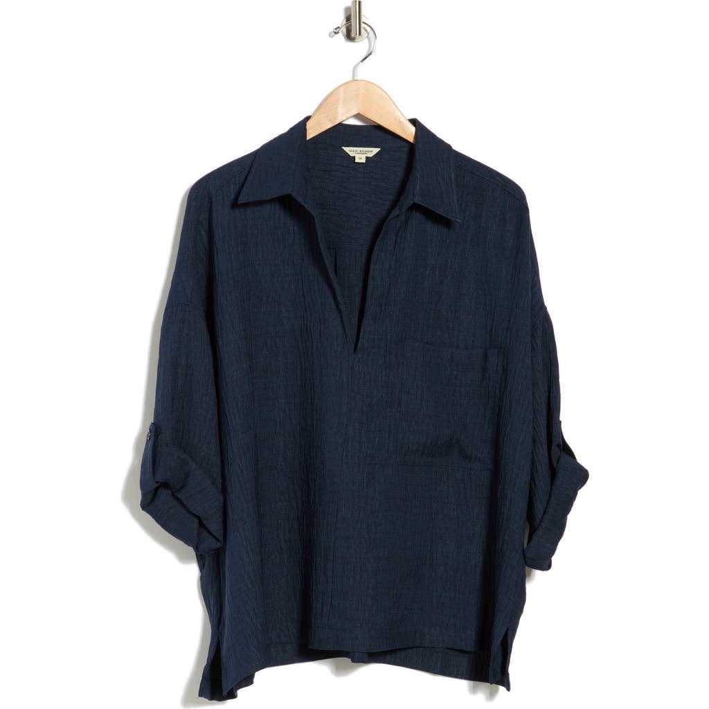 Max Studio Collared Woven Top In Blue