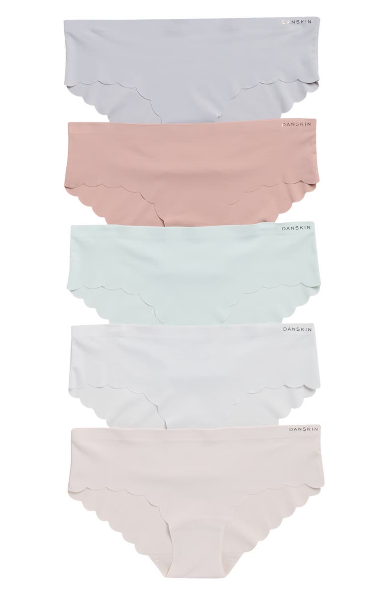 Danskin 5-Pack Laser Cut Scallop Edge Hipster Briefs, Main, color, Soft Taupe/ Coquette/ Powdered