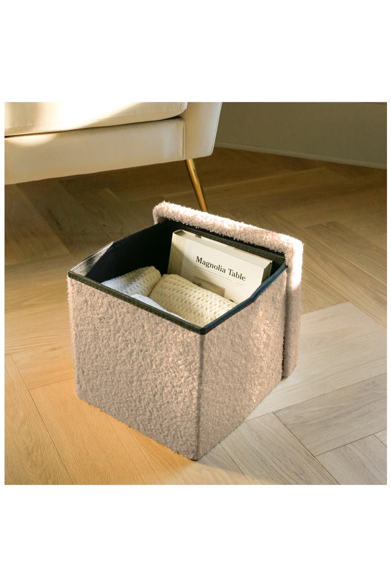 Small Cube Teddy Stash Pouf, Alternate, color, TAUPE