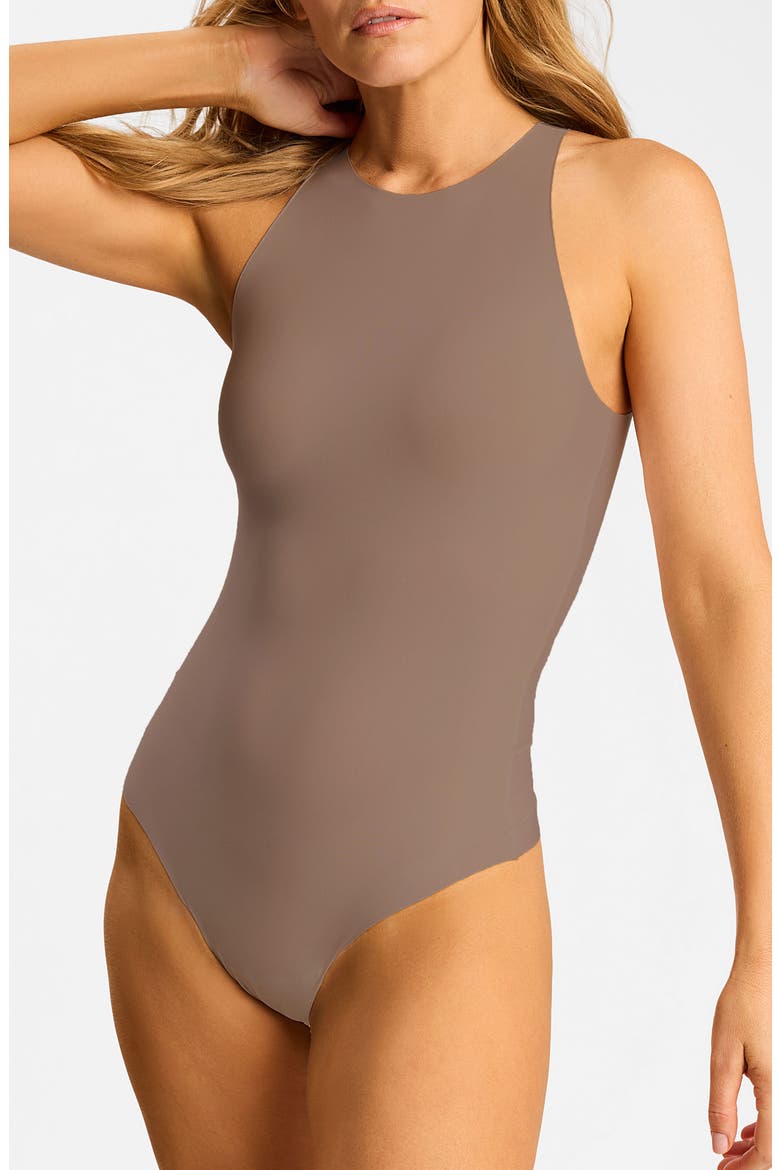 Butter Crewneck Tank Thong Bodysuit, Main, color, TRUFFLE