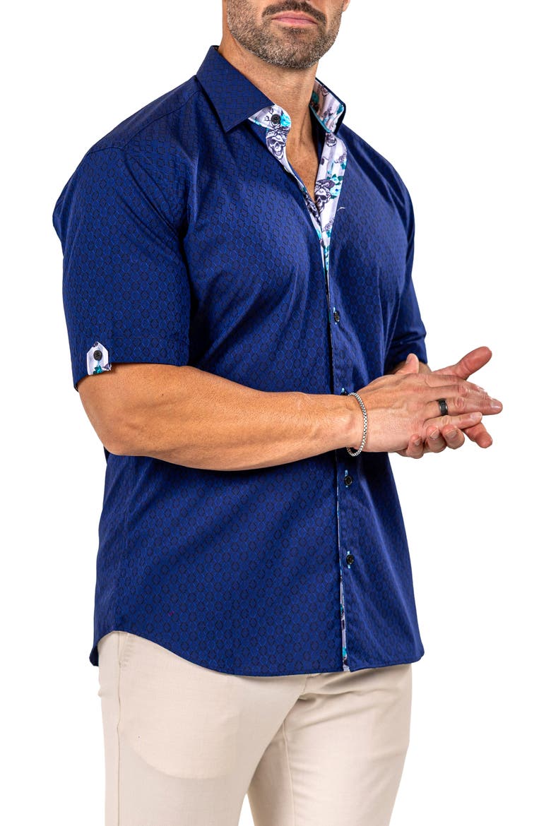 Galileo Marthy Short Sleeve Cotton Button-Up Shirt, Alternate, color, BLUE