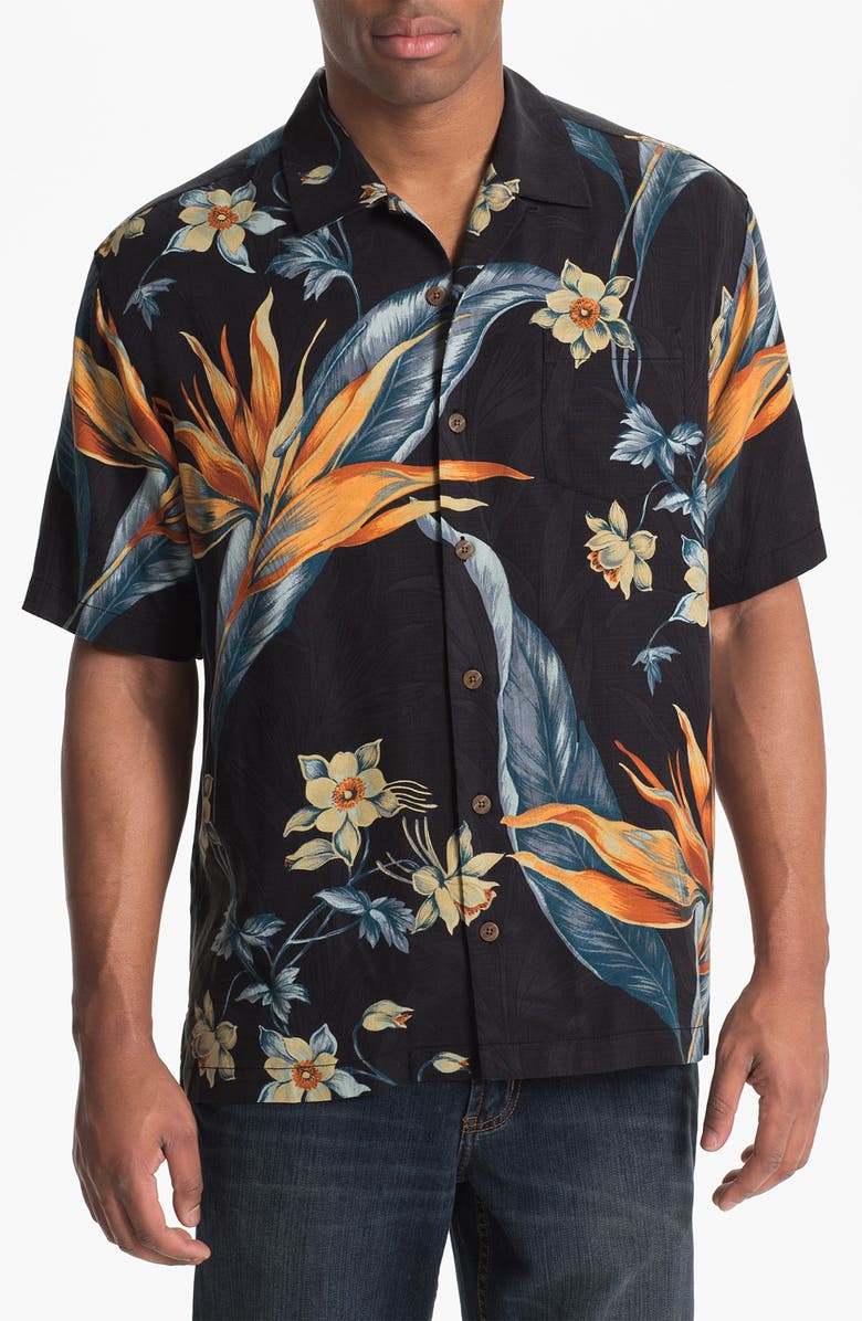 Tommy Bahama 'Florale en Fuego' Silk Campshirt, Main, color, 