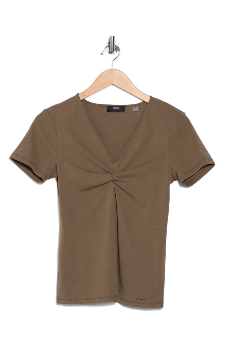 T Tahari Twist Front V-Neck T-Shirt, Alternate, color, Khaki