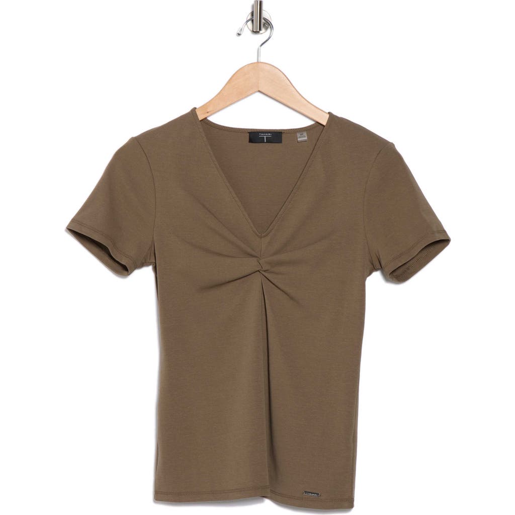 T Tahari Twist Front V-neck T-shirt In Brown