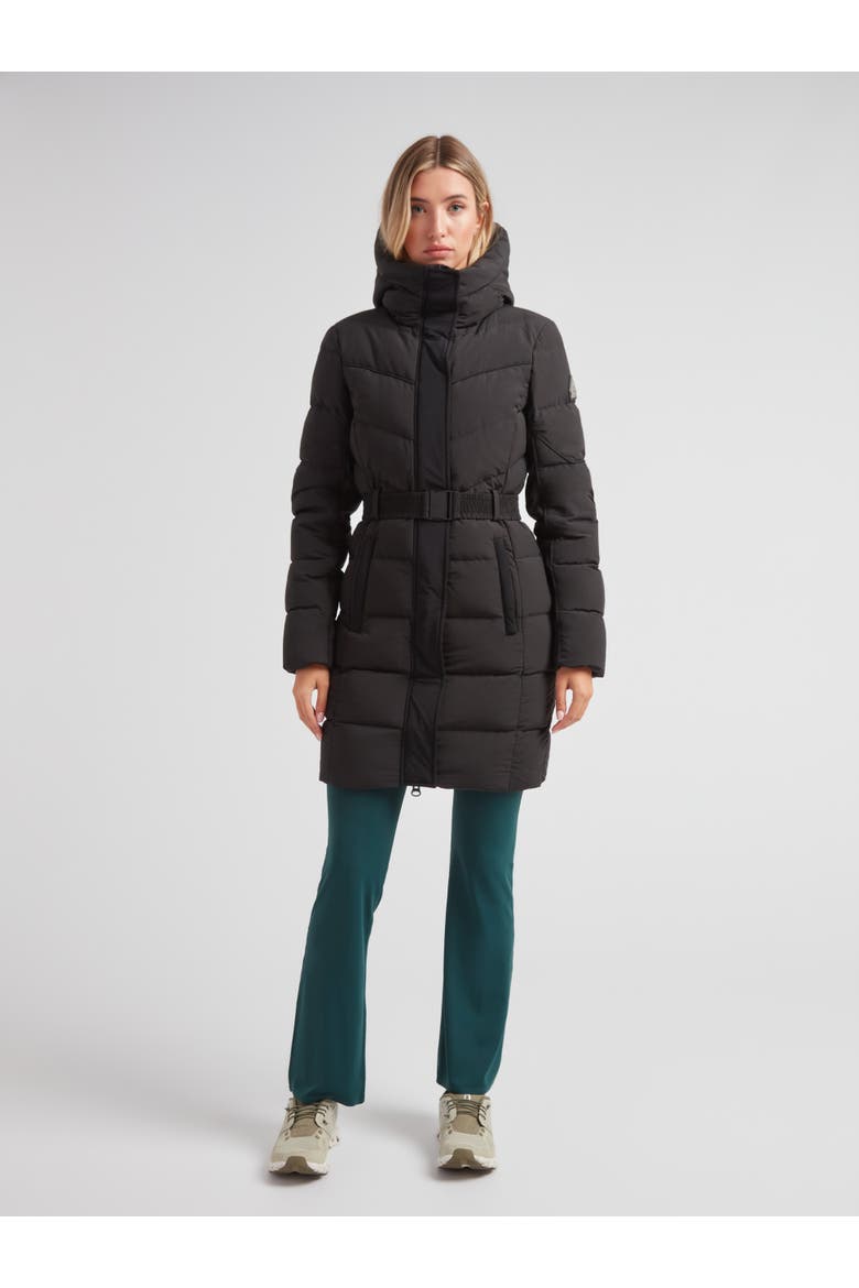 Diamond Belted Hooded Down Coat, Alternate, color, BLACK