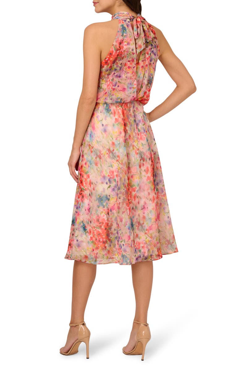 Adrianna Papell Metallic Floral Print Sleeveless Midi Dress, Alternate, color, 