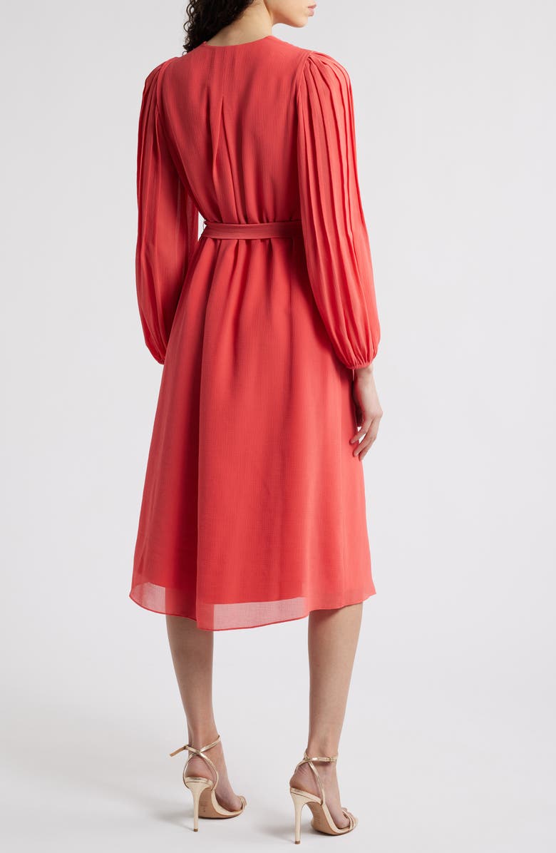 KOBI HALPERIN Tatum Pleated Tie Waist Long Sleeve Dress, Alternate, color, Poppy
